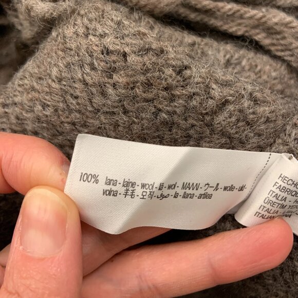 Women's Zara 100% Wool Turtle Neck Fringe Grey Taupe Midi Knit Dress Size XS-S - Picture 10 of 10